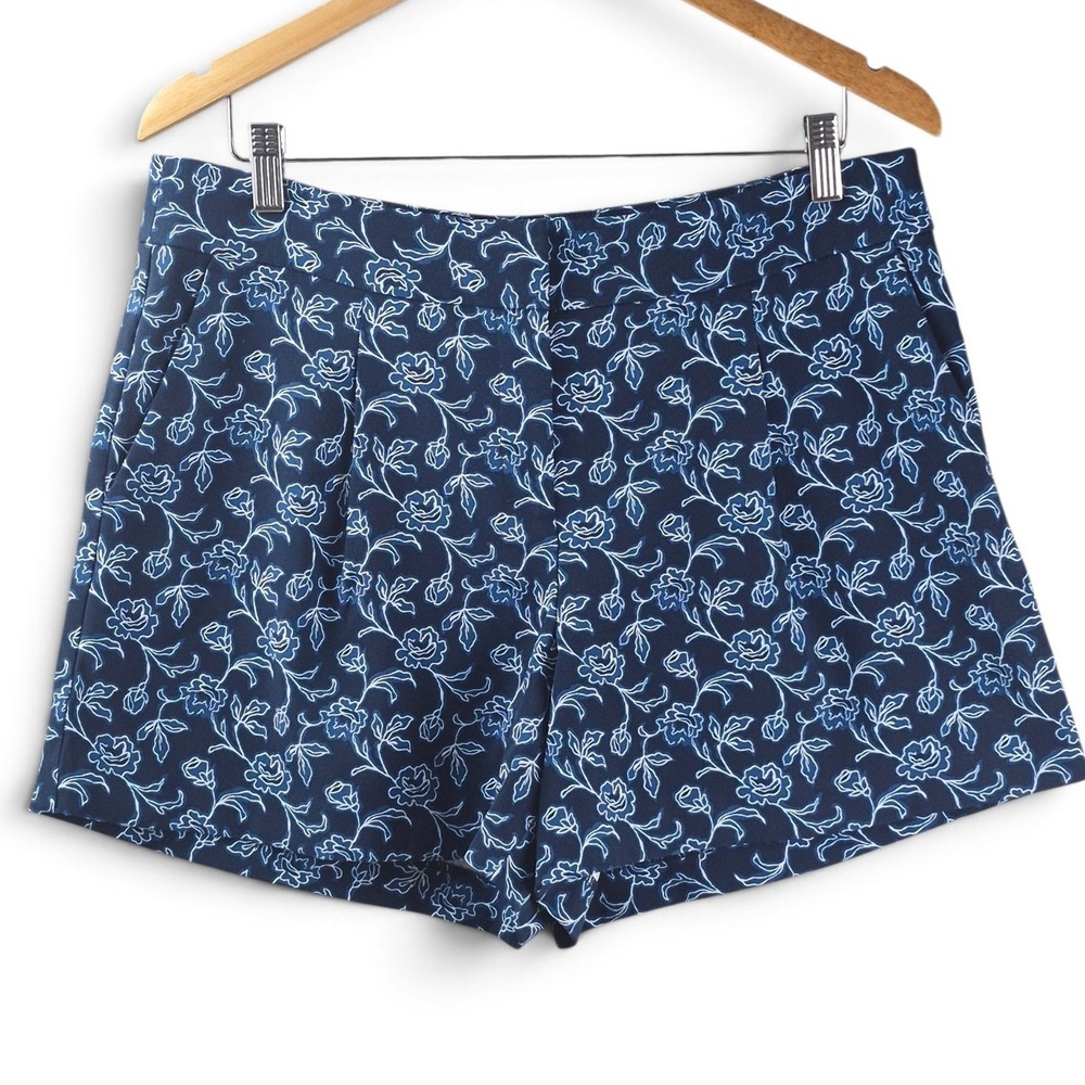 Ann Taylor Shorts Womens 8 Blue Floral Excellent High Rise Stretch Casual